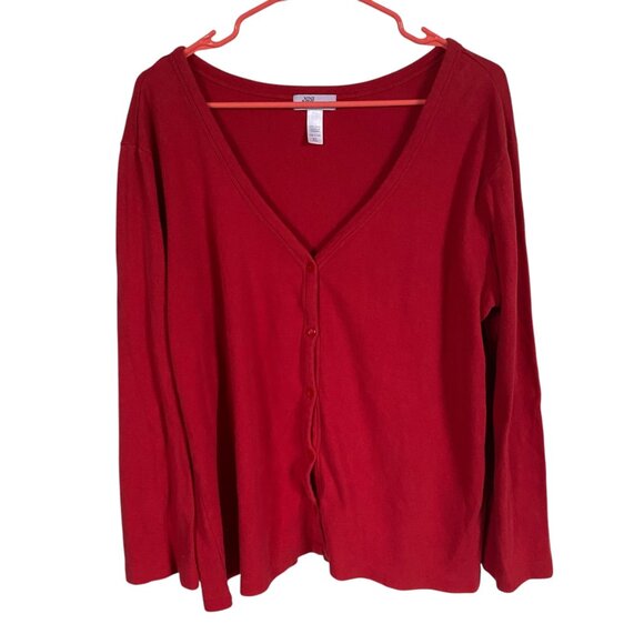 Nine & Co. women's size XL red v-neck button down stretchy fleece sweater - Picture 5 of 6